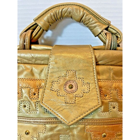 SAMIR VTG Leather Gold Western Boho Patchwork Metallic Cottagecore Handbag Rare - Picture 4 of 15